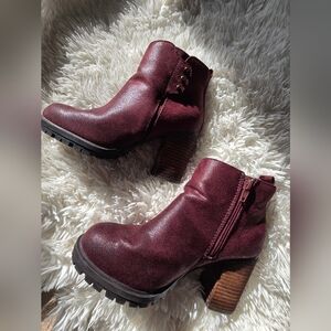 Call It Spring Burgundy Ankle Booties with Stacked Heel